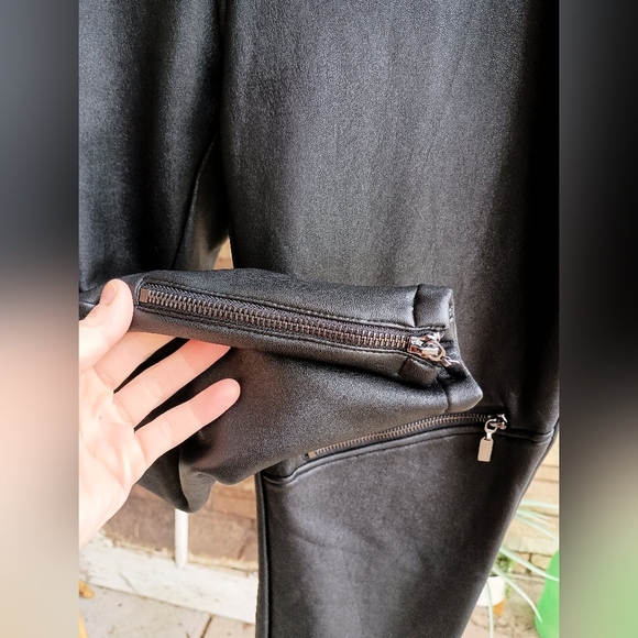 Joseph Ribkoff Black Faux Leather Pants with Zipper Detail_Fleece Inside_10 - Picture 5 of 8